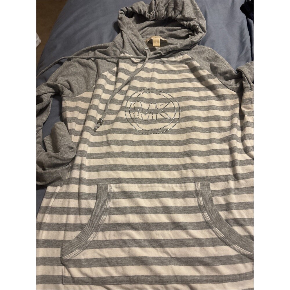 MICHAEL KORS Womens sz Small Gray Logo Hoodie Pullover Shirt 2011 Embellished